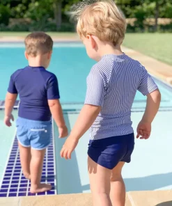 minnow Unisex Navy Stripe Short Sleeve Rashguard Hot