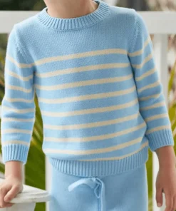 minnow Unisex Peri Blue And Cream Knit Sweater Peri Blue And Cream Stripe Hot