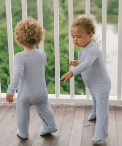 minnow Unisex Pima Footie Powder Blue Stripe Online