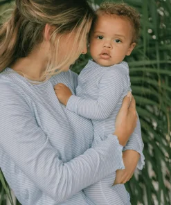 minnow Unisex Pima Footie Powder Blue Stripe Outlet