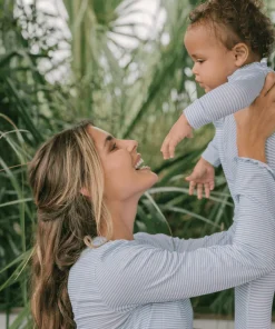 minnow Unisex Pima Footie Powder Blue Stripe Outlet