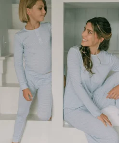 minnow Unisex Pima Pajamas Set Powder Blue Stripe Fashion