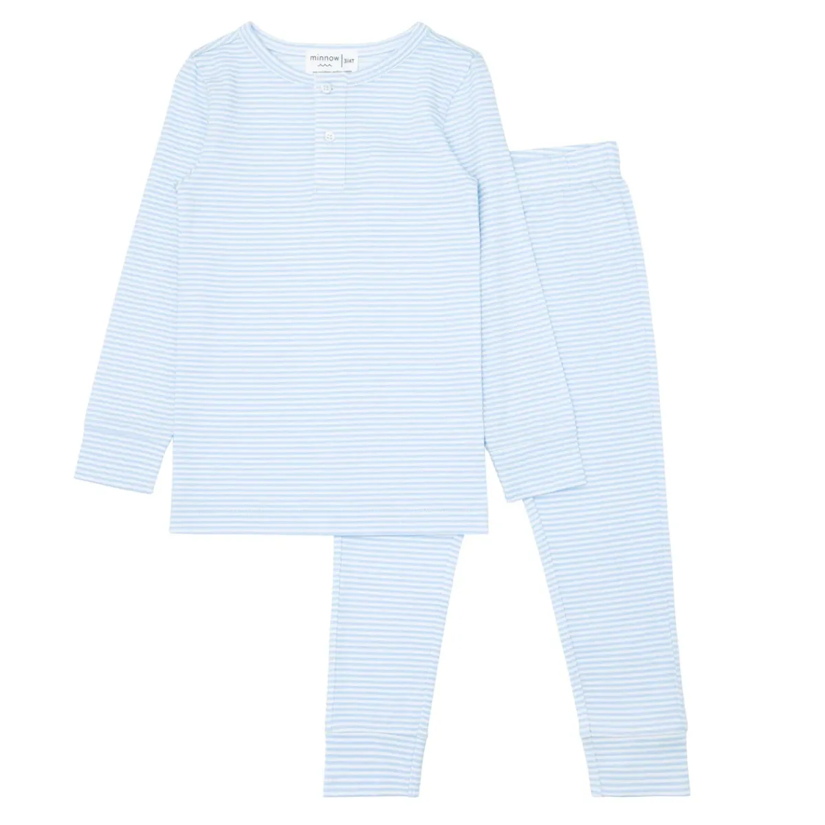 minnow Unisex Pima Pajamas Set Powder Blue Stripe New
