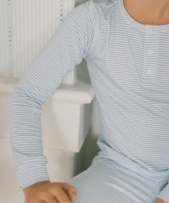 minnow Unisex Pima Pajamas Set Powder Blue Stripe New