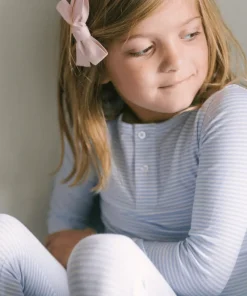 minnow Unisex Pima Pajamas Set Powder Blue Stripe New