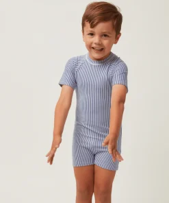 minnow Unisex Short Sleeve Rashguard One Piece Navy Stripe New