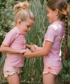 minnow Unisex Short Sleeve Rashguard Sorbet Pink Stripe Fashion