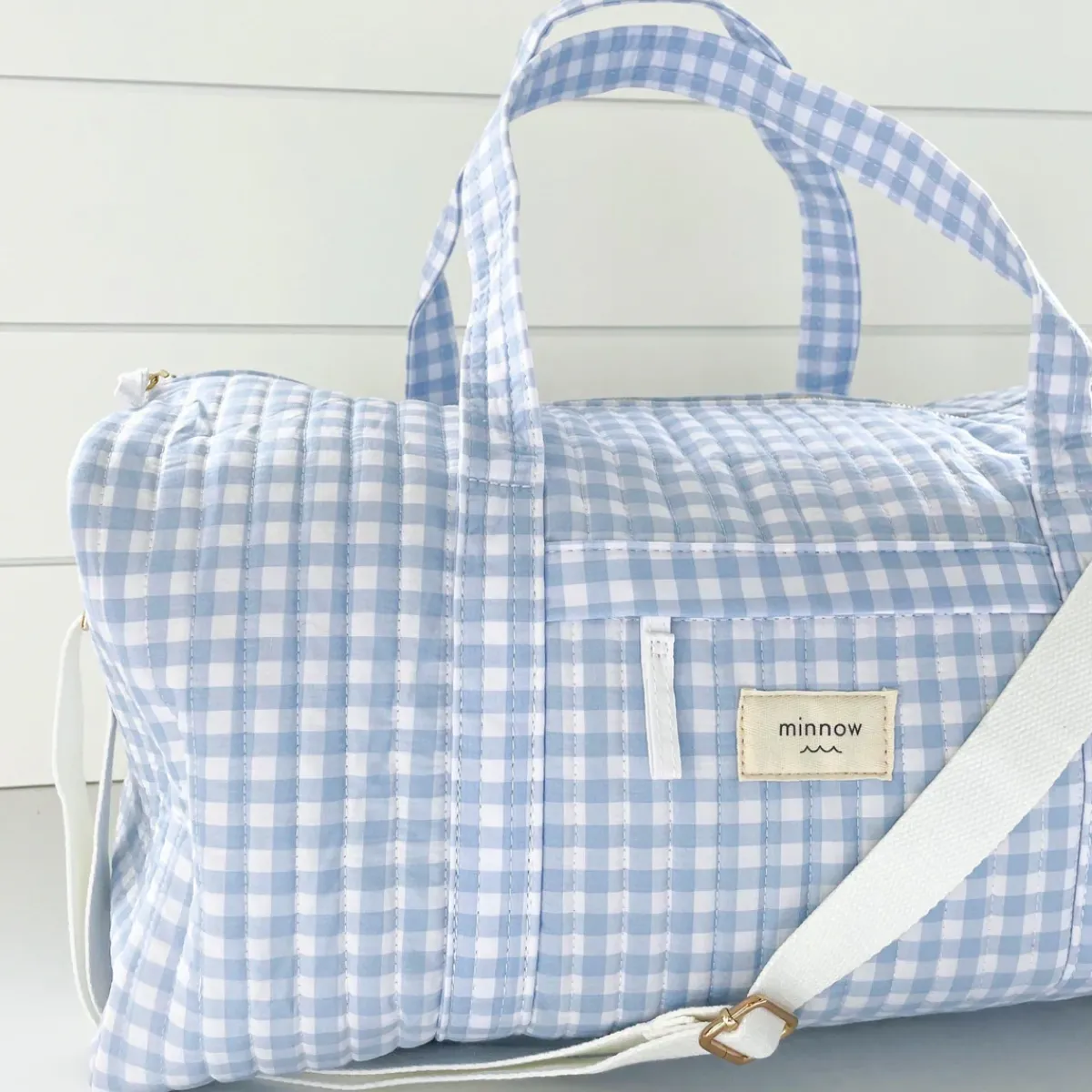 minnow Weekender Bag Oasis Blue Gingham Sale