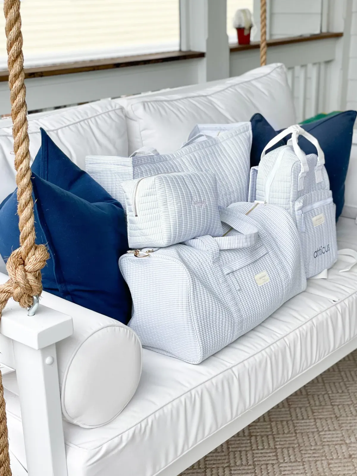 minnow Weekender Bag Powder Blue Stripe Clearance