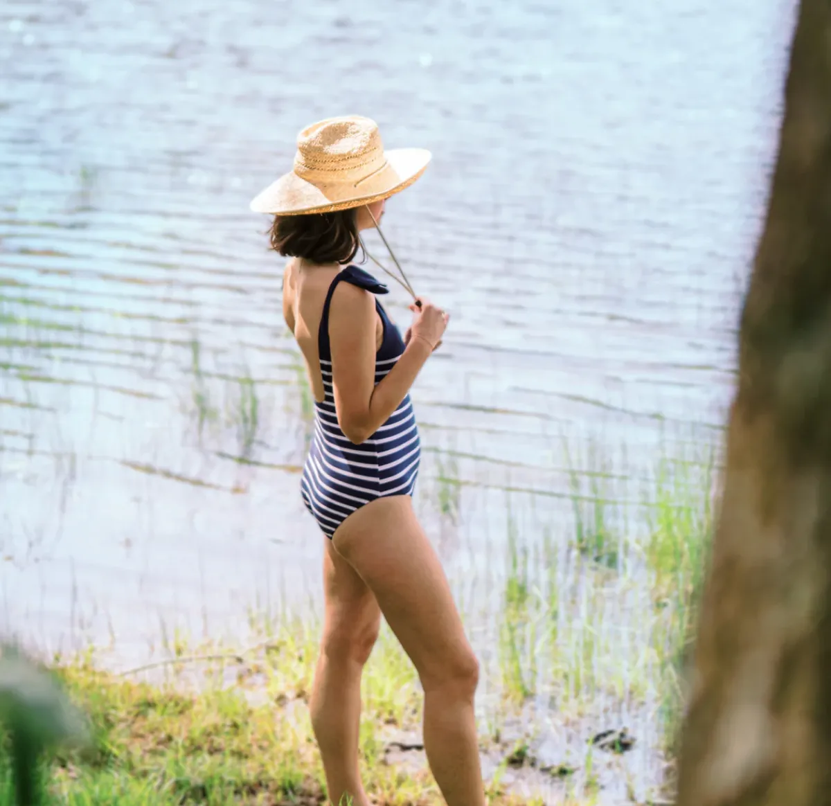 minnow Women's Tie Knot One Piece | Swim Navy Breton Stripe Clearance