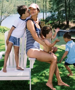 minnow Women's Tie Knot One Piece | Swim Navy Breton Stripe Clearance